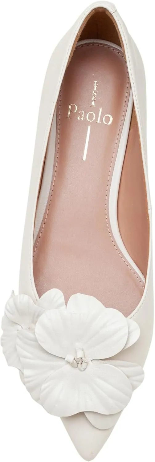 Linea Paolo - Nerine - Womens Leather Skimmer Flats with Floral Ornament