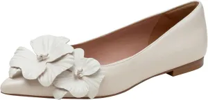 Linea Paolo - Nerine - Womens Leather Skimmer Flats with Floral Ornament