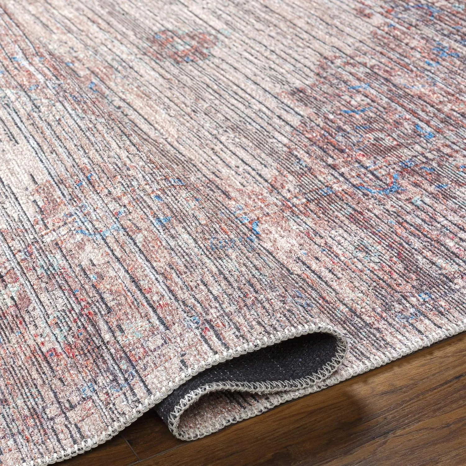 Livabliss Nolita Vintage Washable Area Rug, 9'10" x 13', Red/Blue, (10' x 13')