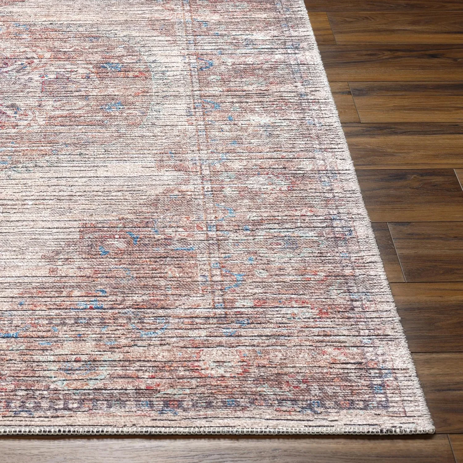 Livabliss Nolita Vintage Washable Area Rug, 9'10" x 13', Red/Blue, (10' x 13')