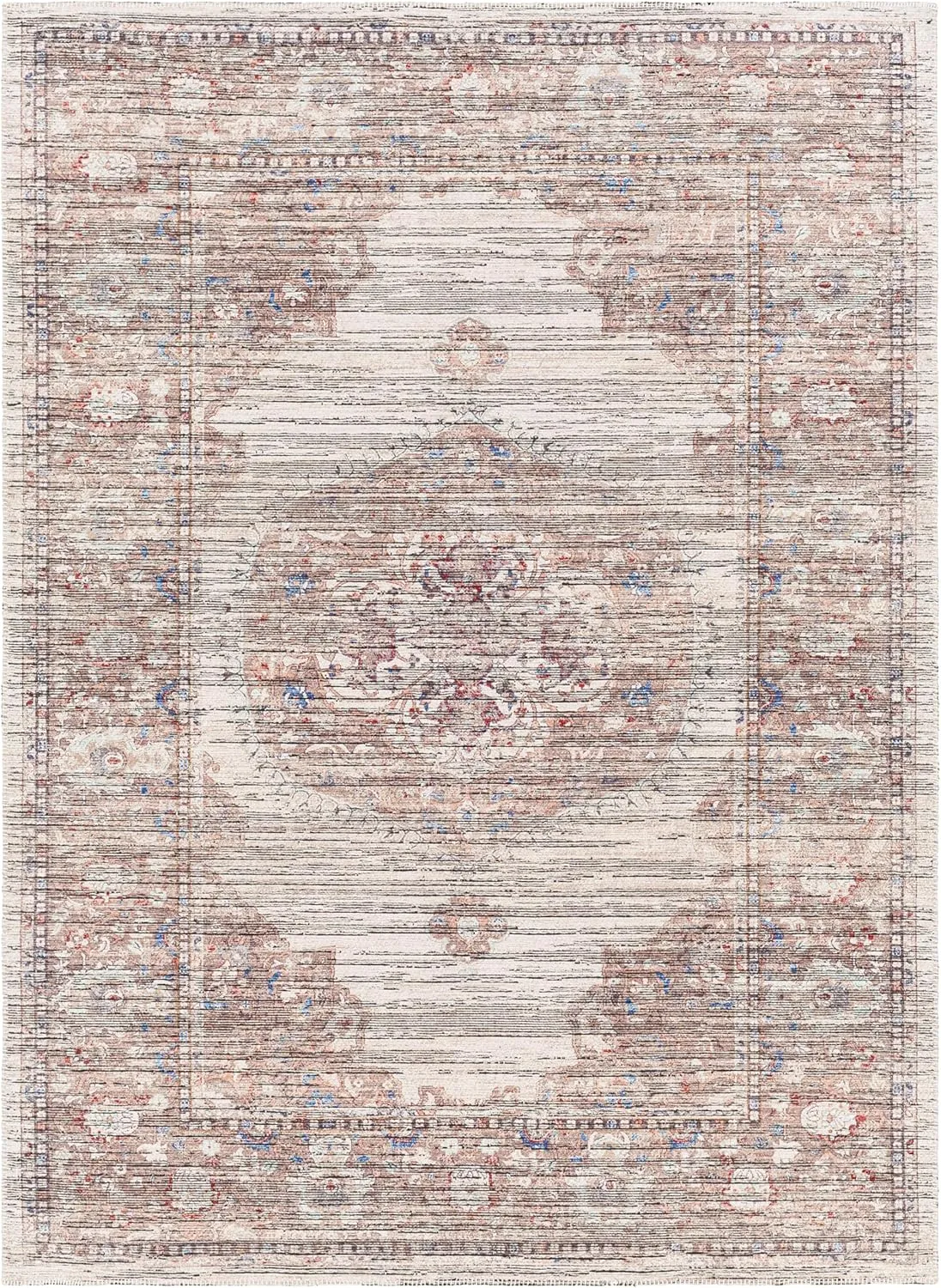 Livabliss Nolita Vintage Washable Area Rug, 9'10" x 13', Red/Blue, (10' x 13')