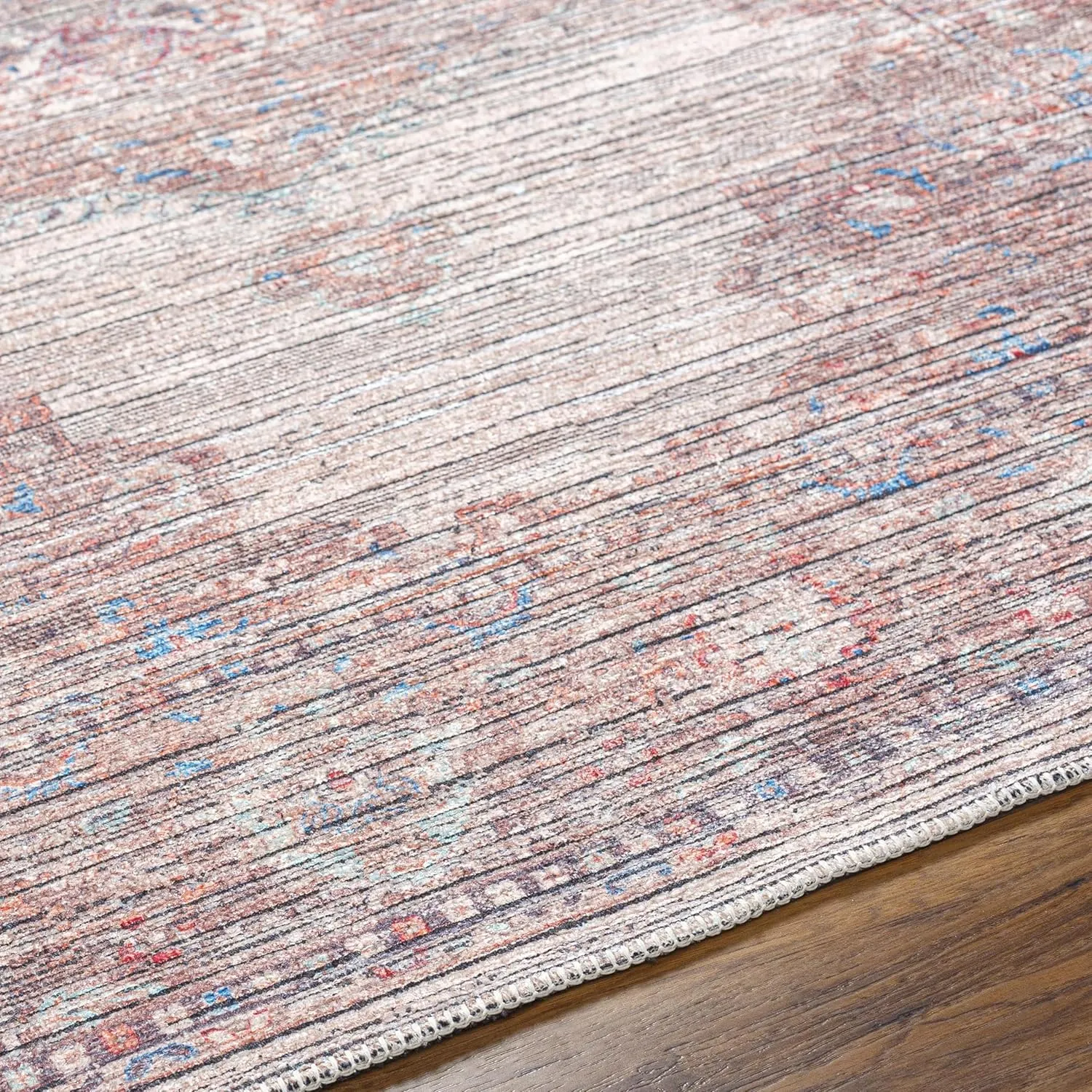 Livabliss Nolita Vintage Washable Area Rug, 9'10" x 13', Red/Blue, (10' x 13')