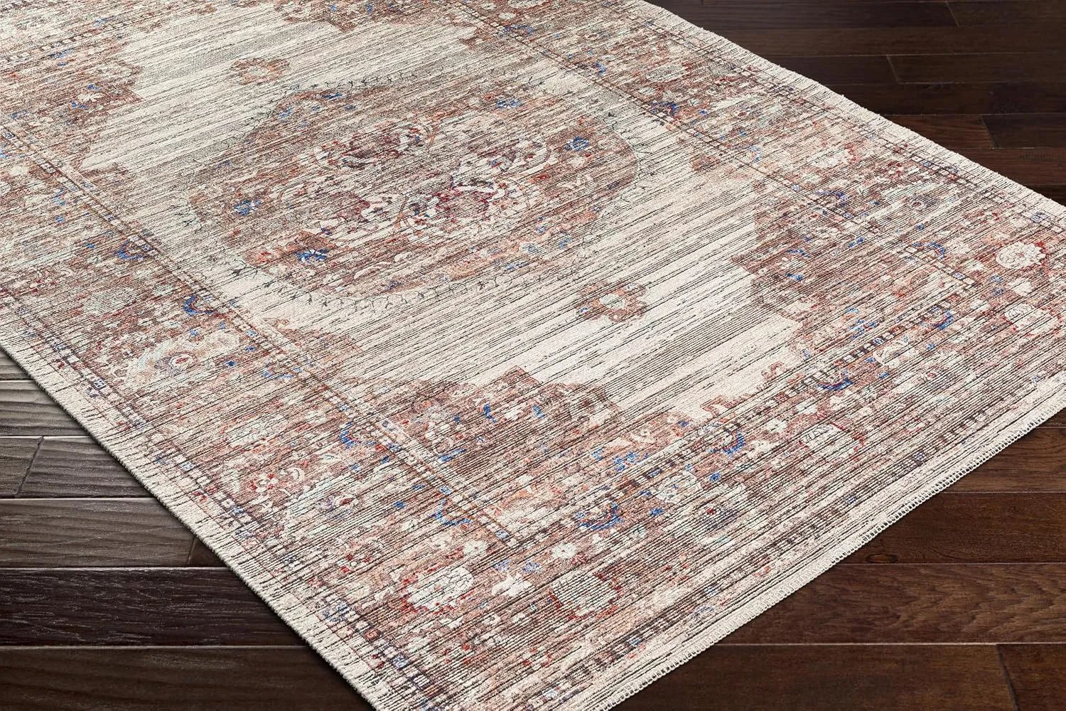 Livabliss Nolita Vintage Washable Area Rug, 9'10" x 13', Red/Blue, (10' x 13')