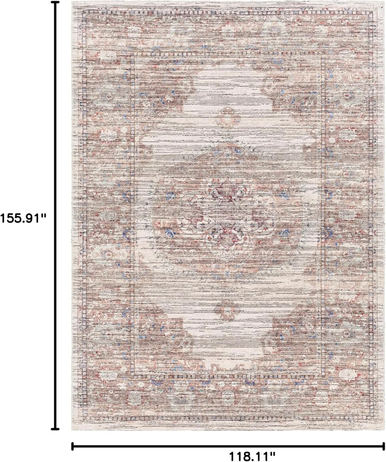 Livabliss Nolita Vintage Washable Area Rug, 9'10" x 13', Red/Blue, (10' x 13')