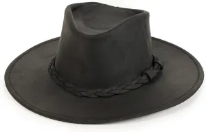 Minnetonka Outback Hat-Flat Brimmed Cowboy Hat for Men and Women Made with Distressed Leather, Hidden Steel Wire in Brim.