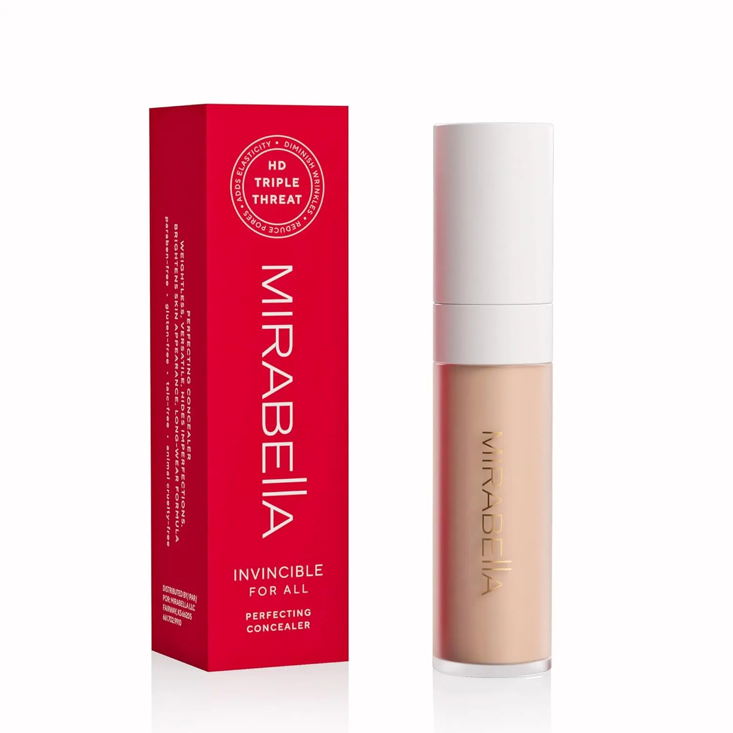 Mirabella Invincible For All Perfecting Under Eye Concealer Full Coverage - Hydrating Makeup Concealer for Dark Circles, Fine Lines & Wrinkles w/Hyaluronic Acid - Fair F80