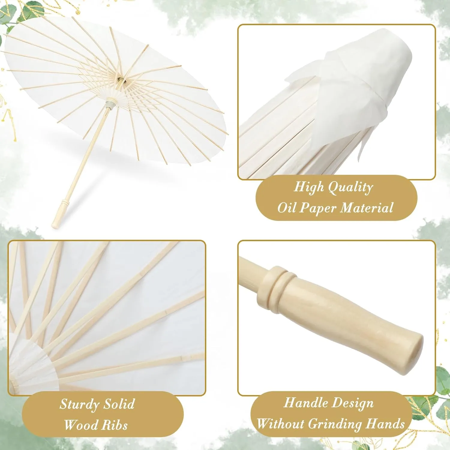 Mototo 4 Piece 23.6 Inch White Paper Umbrellas, Chinese Japanese Oiled Paper Parasols, White Parasols Umbrellas Bulk for DIY Painting Craft, Wedding, Bridal Party, Ceiling Decoration