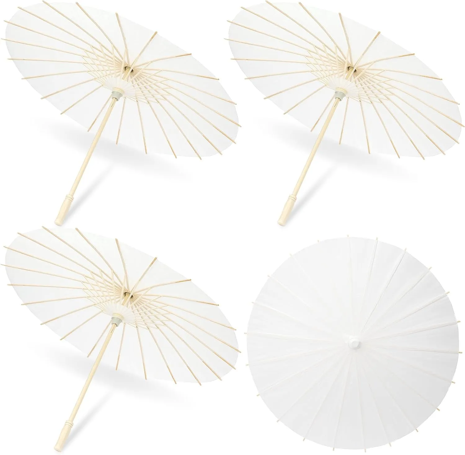 Mototo 4 Piece 23.6 Inch White Paper Umbrellas, Chinese Japanese Oiled Paper Parasols, White Parasols Umbrellas Bulk for DIY Painting Craft, Wedding, Bridal Party, Ceiling Decoration