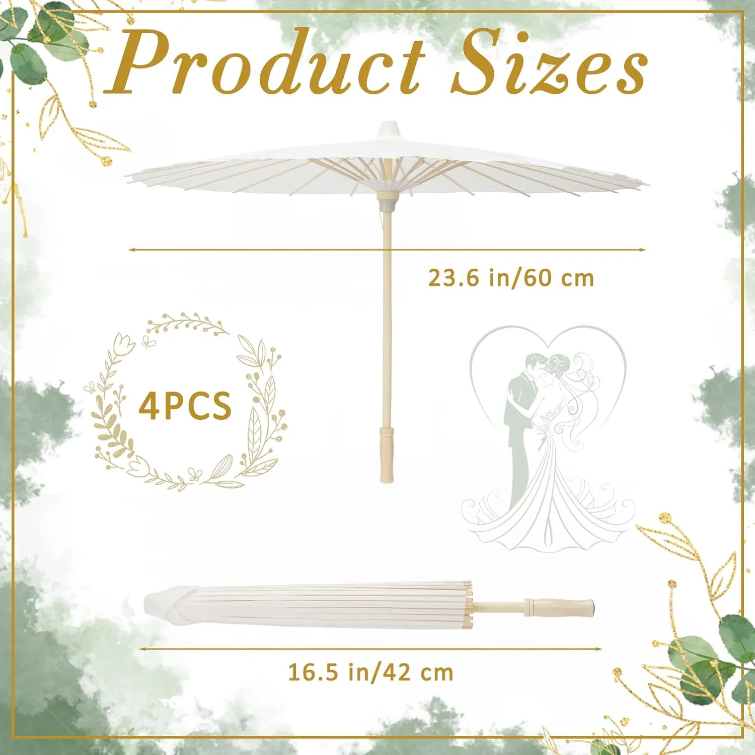 Mototo 4 Piece 23.6 Inch White Paper Umbrellas, Chinese Japanese Oiled Paper Parasols, White Parasols Umbrellas Bulk for DIY Painting Craft, Wedding, Bridal Party, Ceiling Decoration