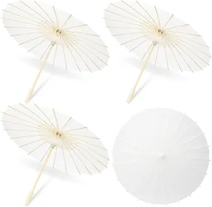 Mototo 4 Piece 23.6 Inch White Paper Umbrellas, Chinese Japanese Oiled Paper Parasols, White Parasols Umbrellas Bulk for DIY Painting Craft, Wedding, Bridal Party, Ceiling Decoration