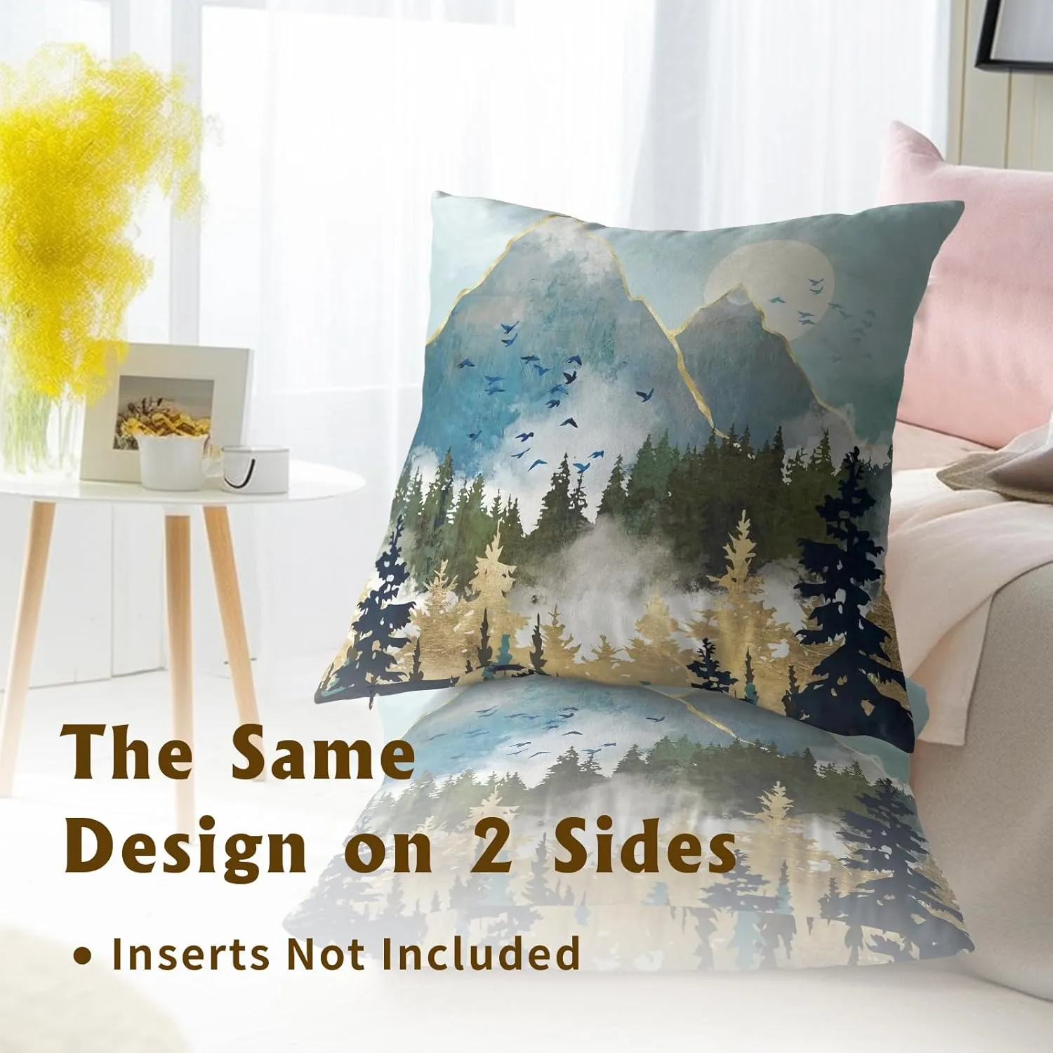 Mountain Woodland Pillow Cover 18x18 Inch Set of 2 Forest Nature Landscape Decorative Boho Mountains Square Cushion Covers Farmhouse Pillowcase for Indoor Outdoor Car Couch Sofa