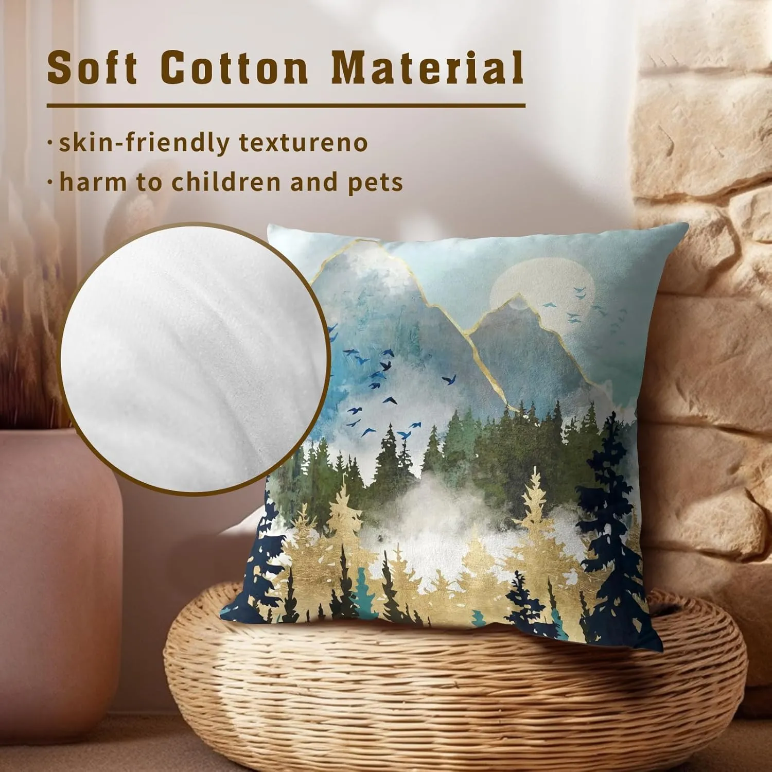 Mountain Woodland Pillow Cover 18x18 Inch Set of 2 Forest Nature Landscape Decorative Boho Mountains Square Cushion Covers Farmhouse Pillowcase for Indoor Outdoor Car Couch Sofa