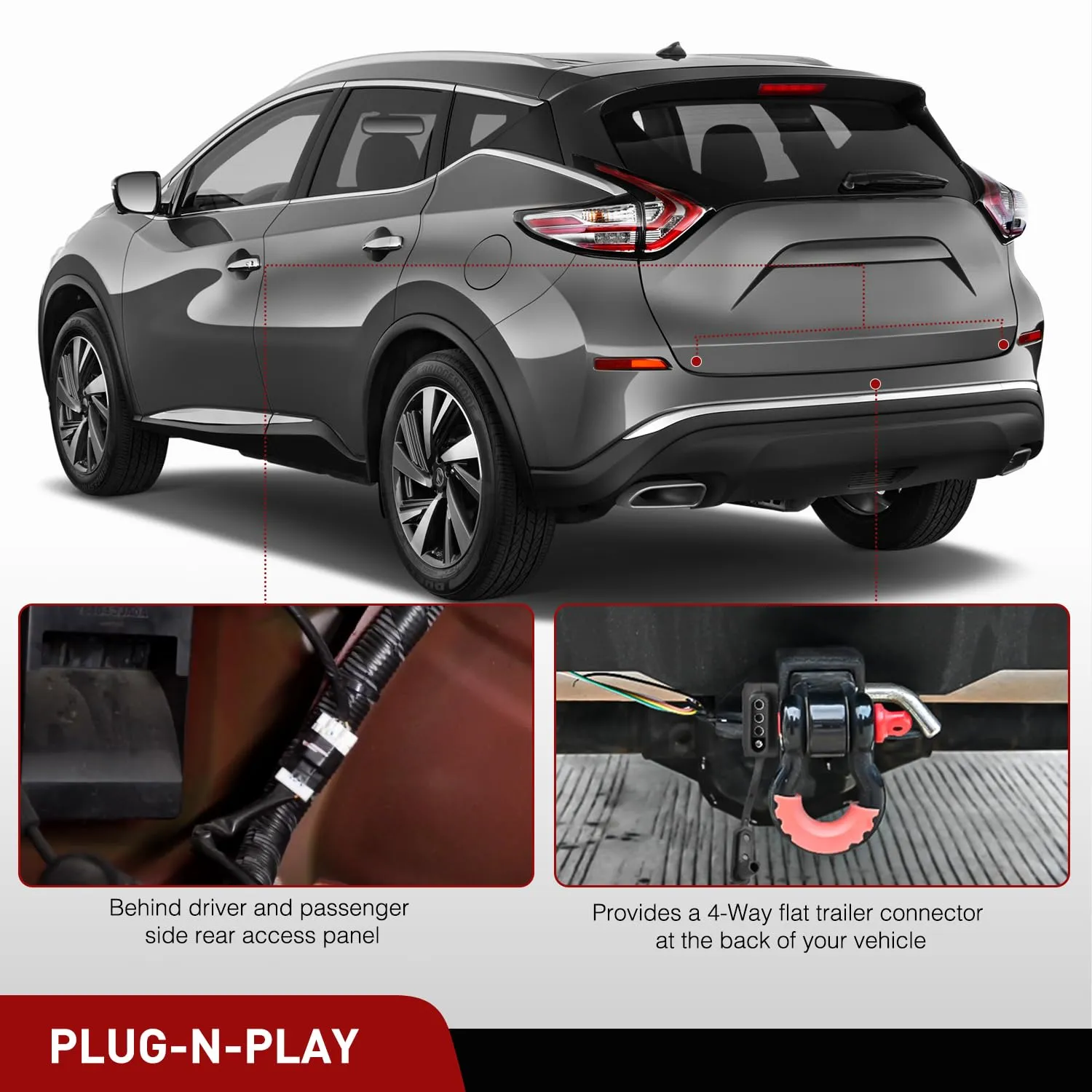 Nilight 4 Pin Trailer Wiring Harness Kit 56267 Vehicle Standard 4 Way Connector Custom for 2015 2016 2017 2018 2019 2020 2021 2022 2023 2024 Nissan Murano Simple Fit Tow Hitch Harness