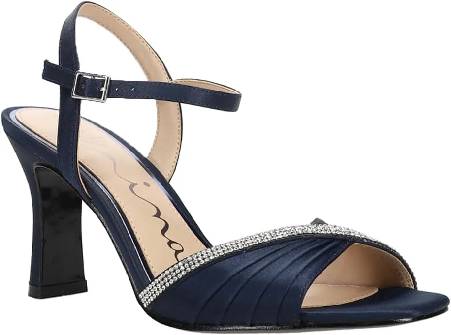 NINA Womens Agnes Rhinestone Ankle Strap Evening Dress Sandals High Heel 3" & Up - Blue