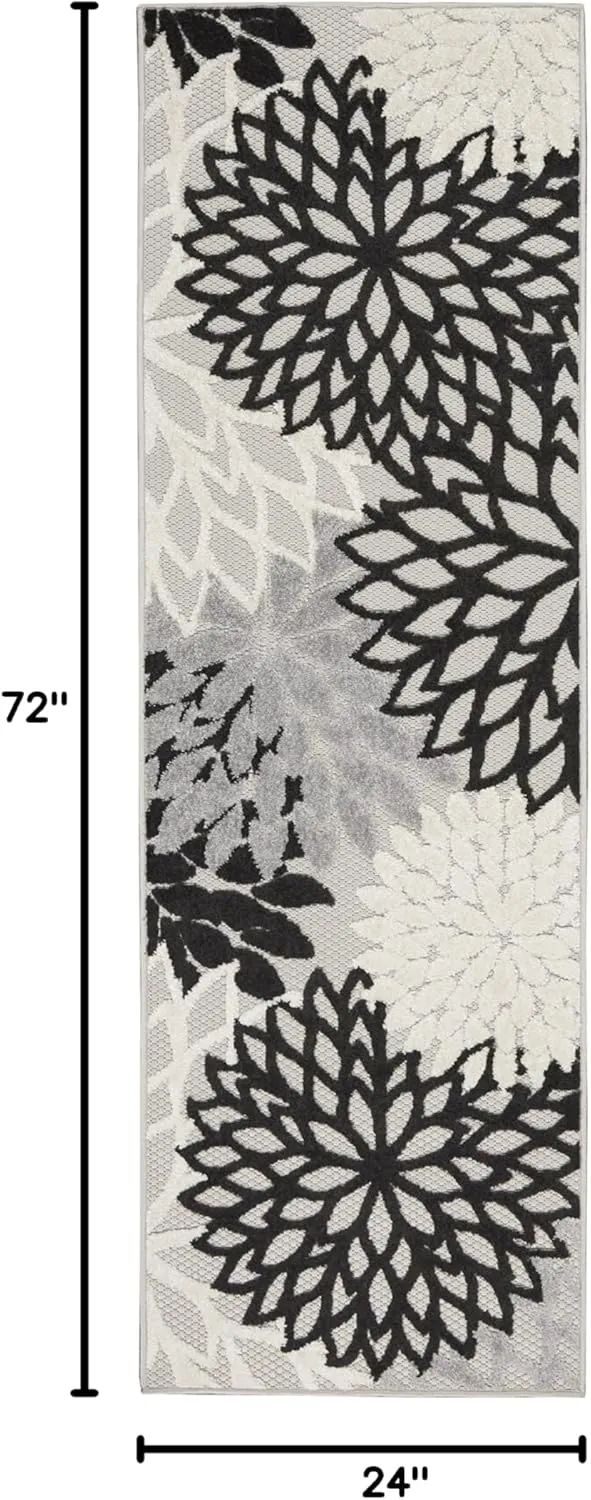 Nourison Aloha 6' Runner Black White Fabric Tropical Area Rug (6' Runner)