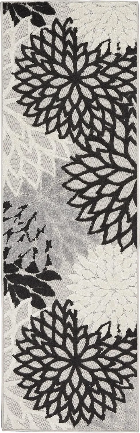 Nourison Aloha 6' Runner Black White Fabric Tropical Area Rug (6' Runner)