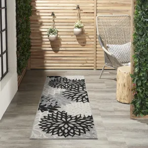 Nourison Aloha 6' Runner Black White Fabric Tropical Area Rug (6' Runner)