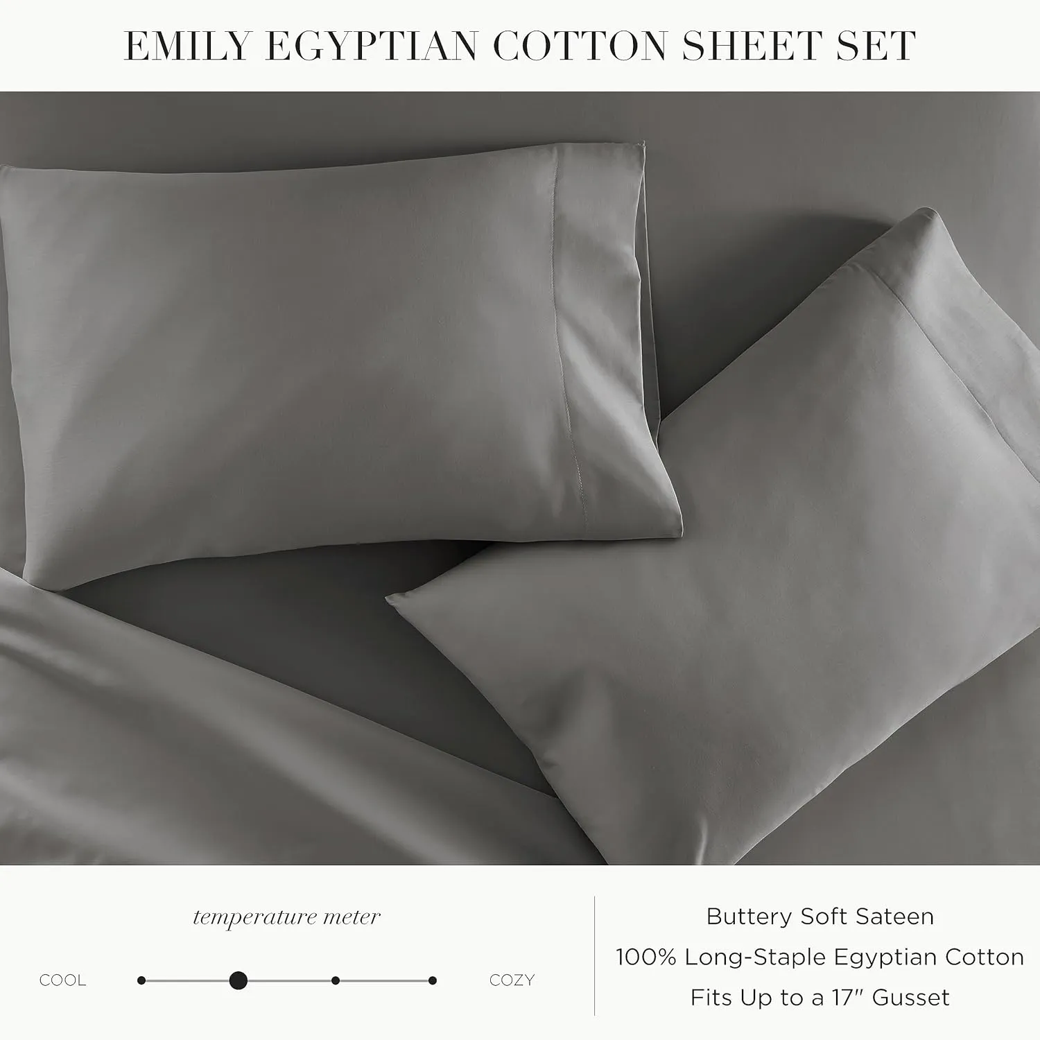 Peacock Alley Emily Sheet Sets - 100% Egyptian Cotton, 500 Thread Count Sateen Sheets for All Seasons - Dream at Home Collection - Queen, White