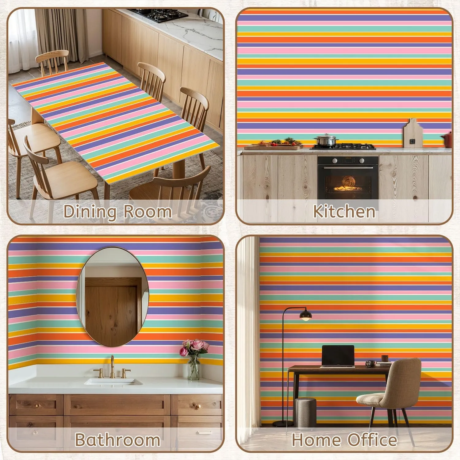 Peel and Stick Wallpaper Self Adhesive Wall Mural Colourful horizontal stripes pattern Simple seamless texture thick Contact Paper Renter Friendly Wallpaper for Kitchen Nursery Bedroom 17.7"x118"