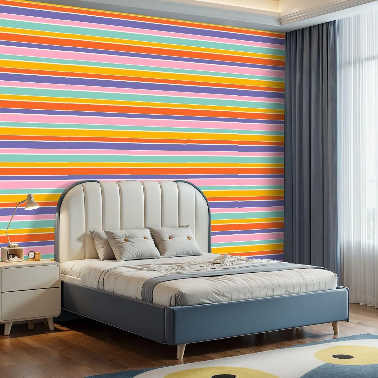 Peel and Stick Wallpaper Self Adhesive Wall Mural Colourful horizontal stripes pattern Simple seamless texture thick Contact Paper Renter Friendly Wallpaper for Kitchen Nursery Bedroom 17.7"x118"