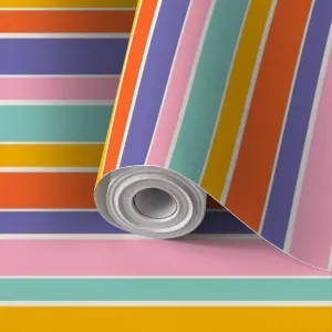 Peel and Stick Wallpaper Self Adhesive Wall Mural Colourful horizontal stripes pattern Simple seamless texture thick Contact Paper Renter Friendly Wallpaper for Kitchen Nursery Bedroom 17.7"x118"
