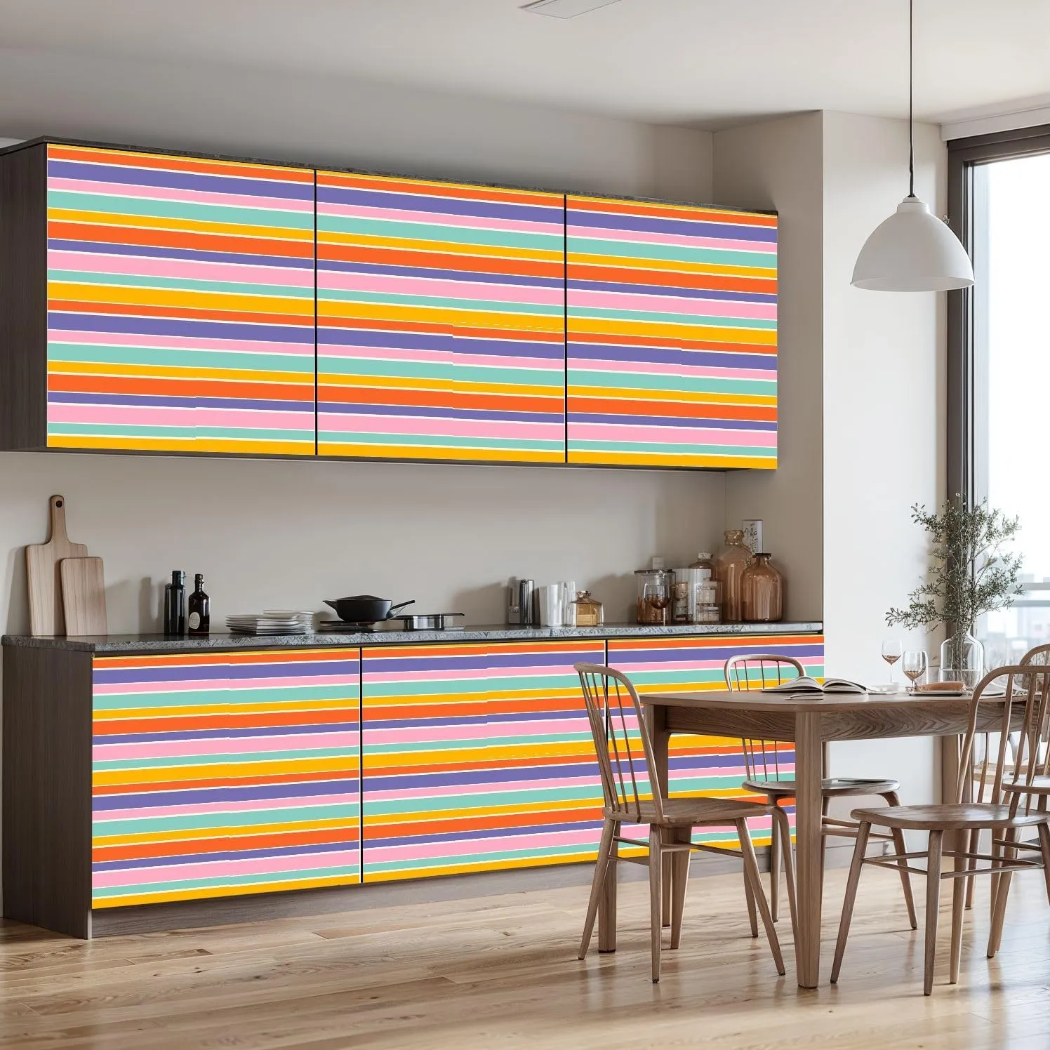 Peel and Stick Wallpaper Self Adhesive Wall Mural Colourful horizontal stripes pattern Simple seamless texture thick Contact Paper Renter Friendly Wallpaper for Kitchen Nursery Bedroom 17.7"x118"