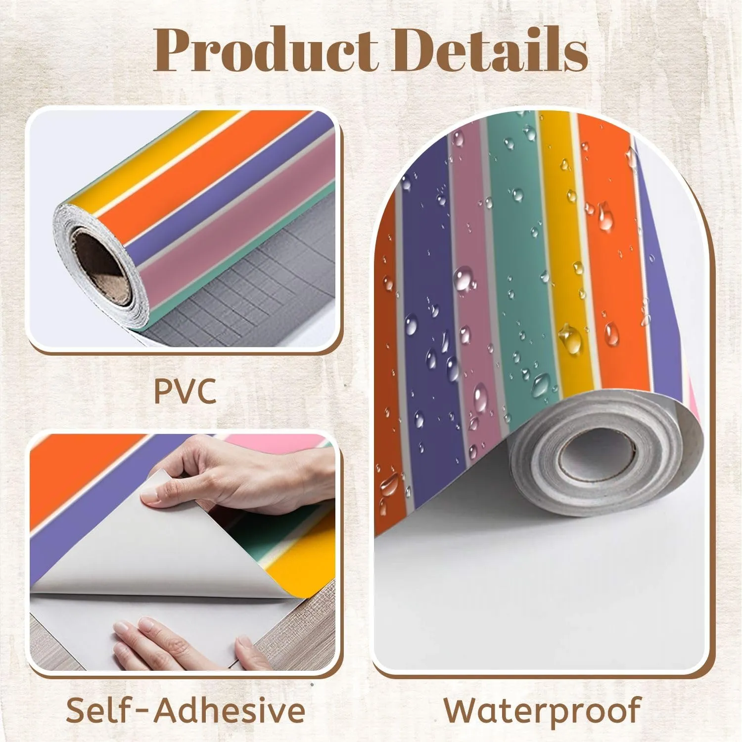 Peel and Stick Wallpaper Self Adhesive Wall Mural Colourful horizontal stripes pattern Simple seamless texture thick Contact Paper Renter Friendly Wallpaper for Kitchen Nursery Bedroom 17.7"x118"