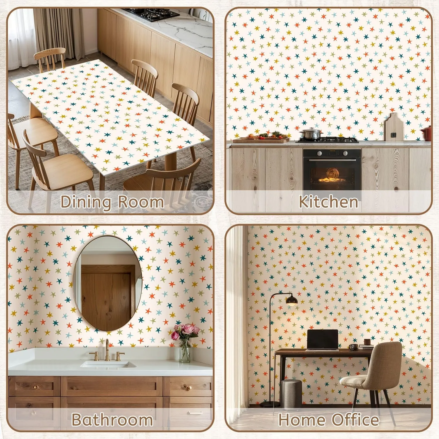 Peel and Stick Wallpaper Self Adhesive Wall Mural seamless pattern colored stars Simple repeated texture falling stars Contact Paper Renter Friendly Wallpaper for Kitchen Nursery Bedroom 17.7"x118"