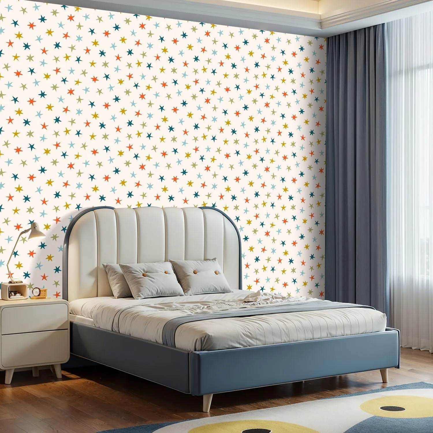 Peel and Stick Wallpaper Self Adhesive Wall Mural seamless pattern colored stars Simple repeated texture falling stars Contact Paper Renter Friendly Wallpaper for Kitchen Nursery Bedroom 17.7"x118"