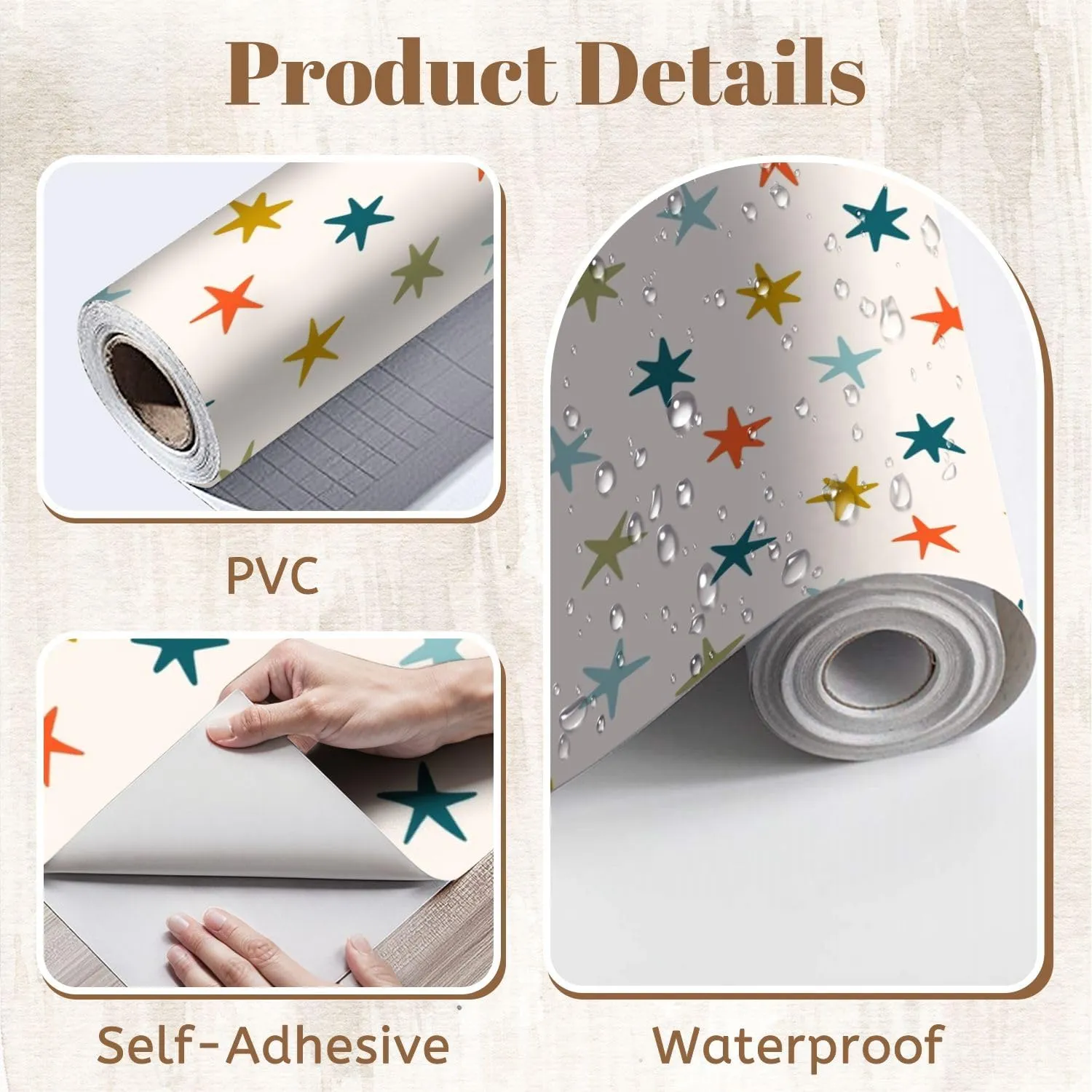 Peel and Stick Wallpaper Self Adhesive Wall Mural seamless pattern colored stars Simple repeated texture falling stars Contact Paper Renter Friendly Wallpaper for Kitchen Nursery Bedroom 17.7"x118"