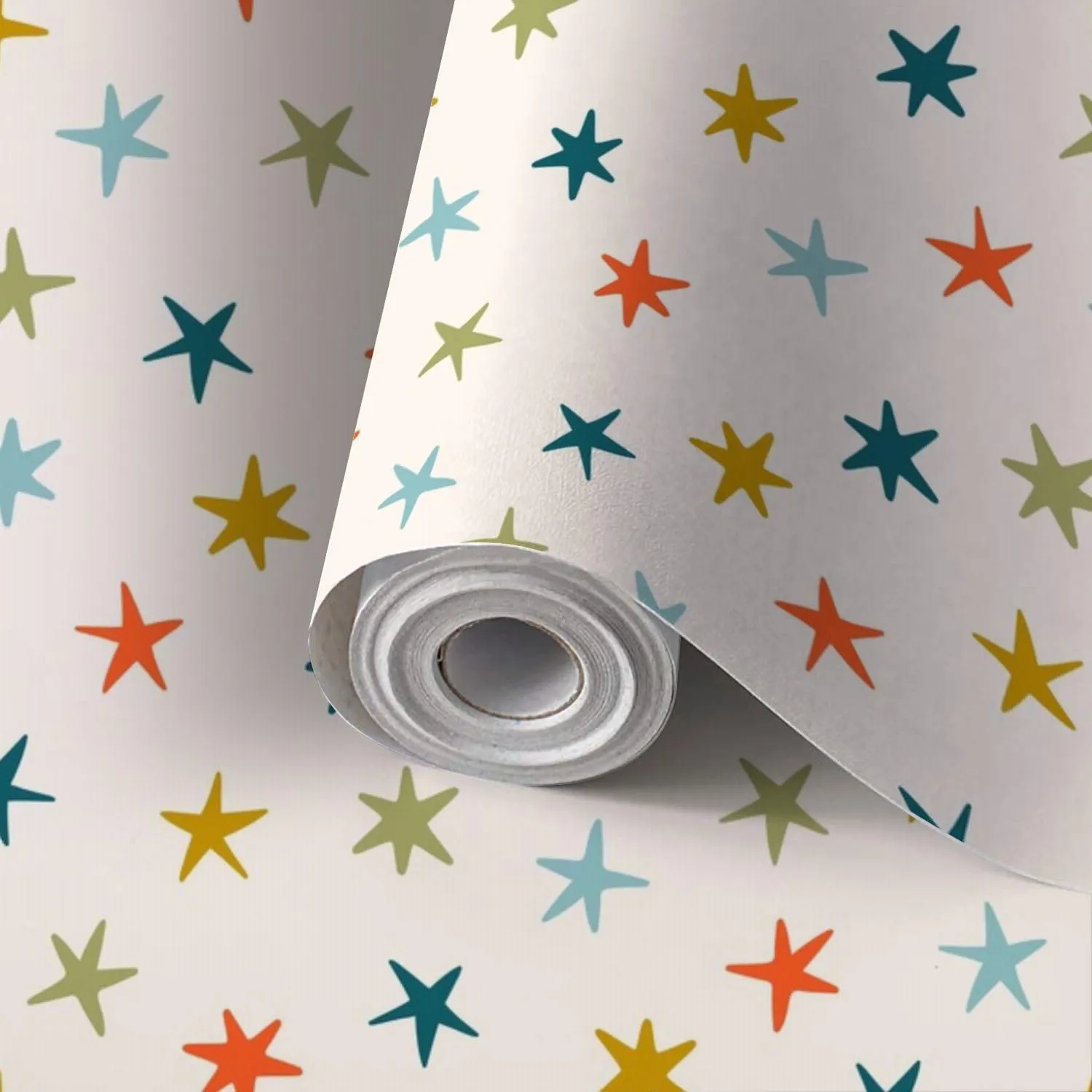 Peel and Stick Wallpaper Self Adhesive Wall Mural seamless pattern colored stars Simple repeated texture falling stars Contact Paper Renter Friendly Wallpaper for Kitchen Nursery Bedroom 17.7"x118"