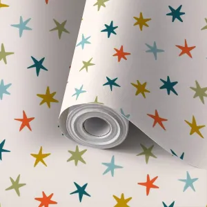 Peel and Stick Wallpaper Self Adhesive Wall Mural seamless pattern colored stars Simple repeated texture falling stars Contact Paper Renter Friendly Wallpaper for Kitchen Nursery Bedroom 17.7"x118"