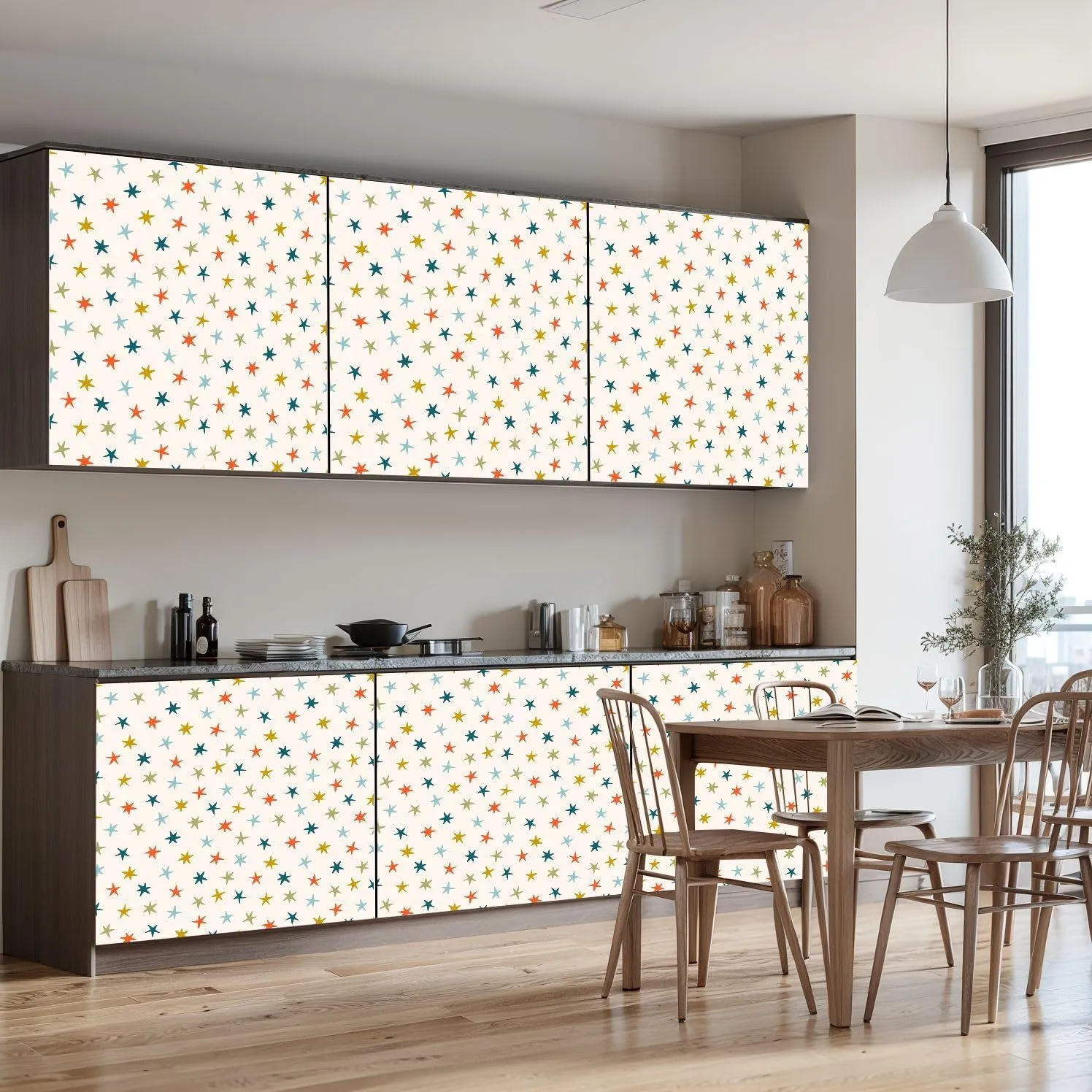 Peel and Stick Wallpaper Self Adhesive Wall Mural seamless pattern colored stars Simple repeated texture falling stars Contact Paper Renter Friendly Wallpaper for Kitchen Nursery Bedroom 17.7"x118"