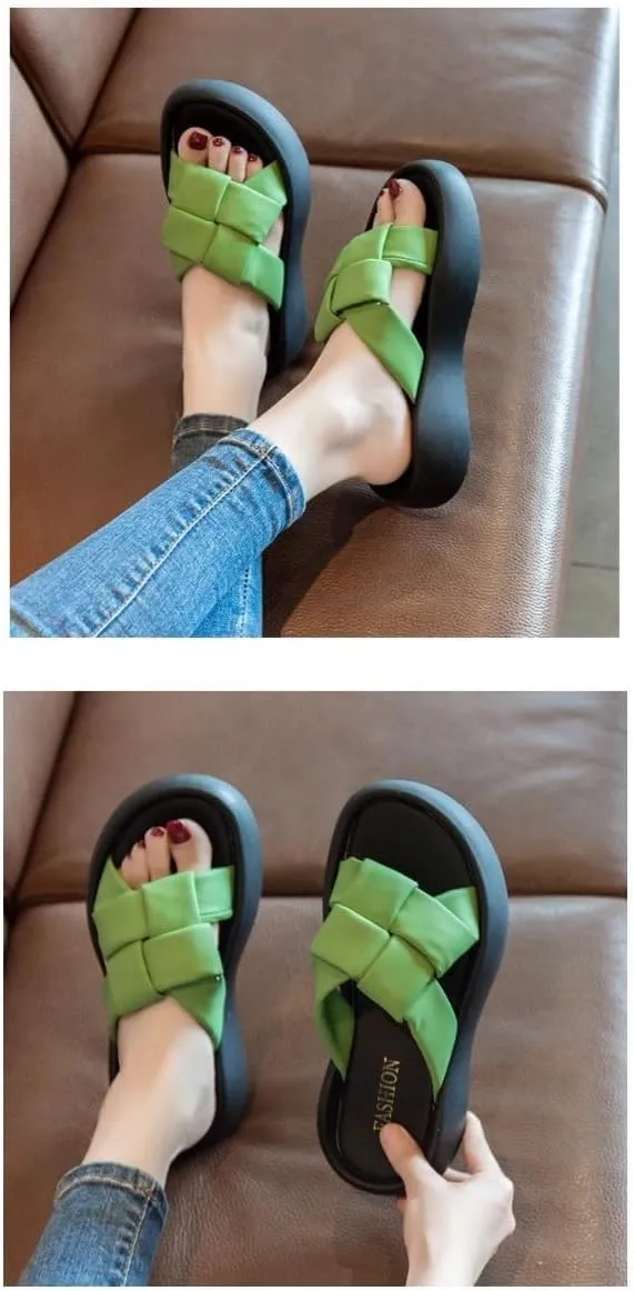 Platform Slippers Fashion Weaving Non-slip Height Up Fashion Girls Women Sandal Beach Outdoor Sandals