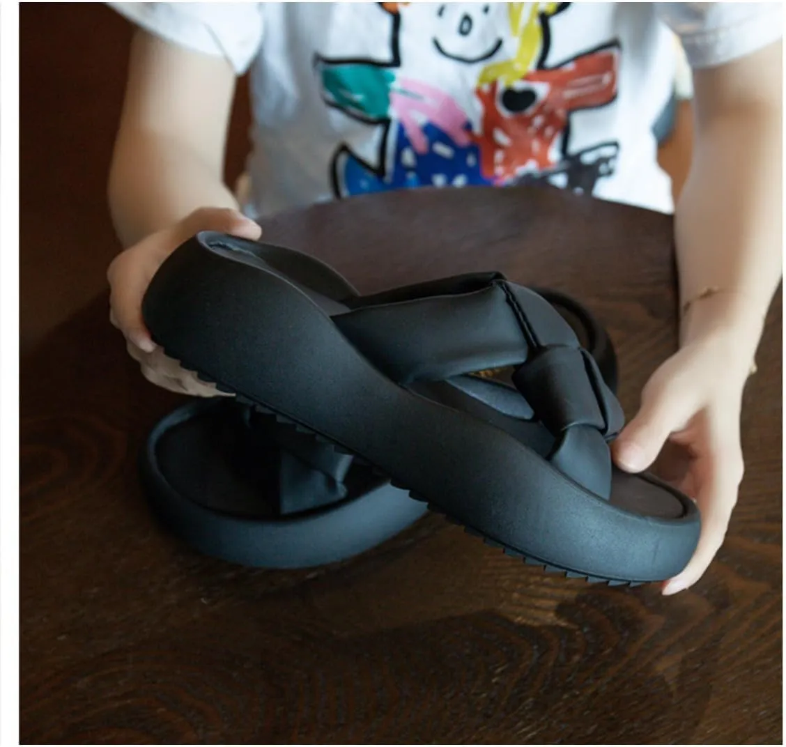 Platform Slippers Fashion Weaving Non-slip Height Up Fashion Girls Women Sandal Beach Outdoor Sandals