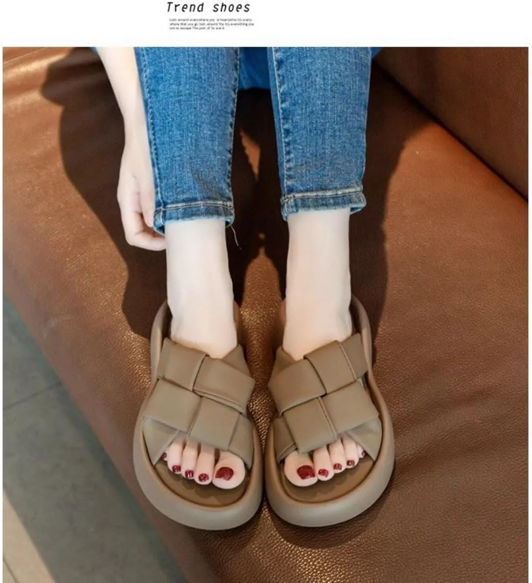 Platform Slippers Fashion Weaving Non-slip Height Up Fashion Girls Women Sandal Beach Outdoor Sandals