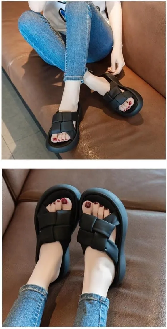 Platform Slippers Fashion Weaving Non-slip Height Up Fashion Girls Women Sandal Beach Outdoor Sandals