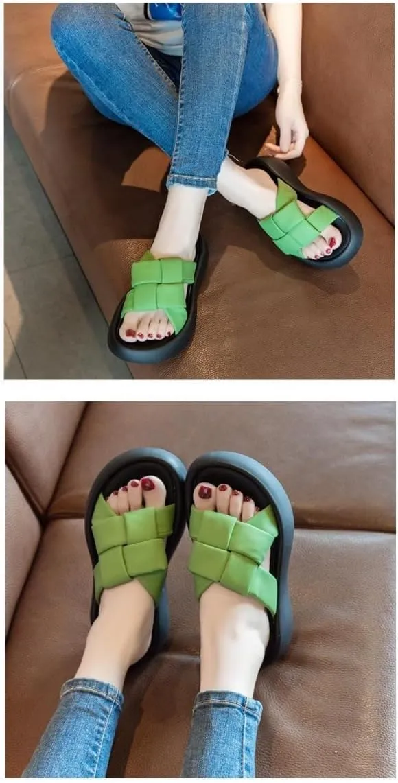 Platform Slippers Fashion Weaving Non-slip Height Up Fashion Girls Women Sandal Beach Outdoor Sandals