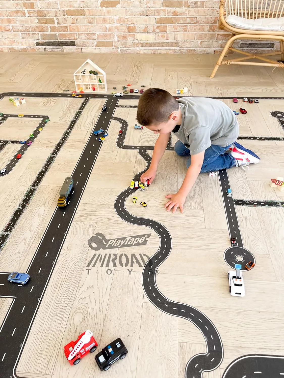 PlayTape Road Tape for Toy Cars - No Residue, Great Travel Toy; 10-Pack of 30 ft. x 2 in. Asphalt Road