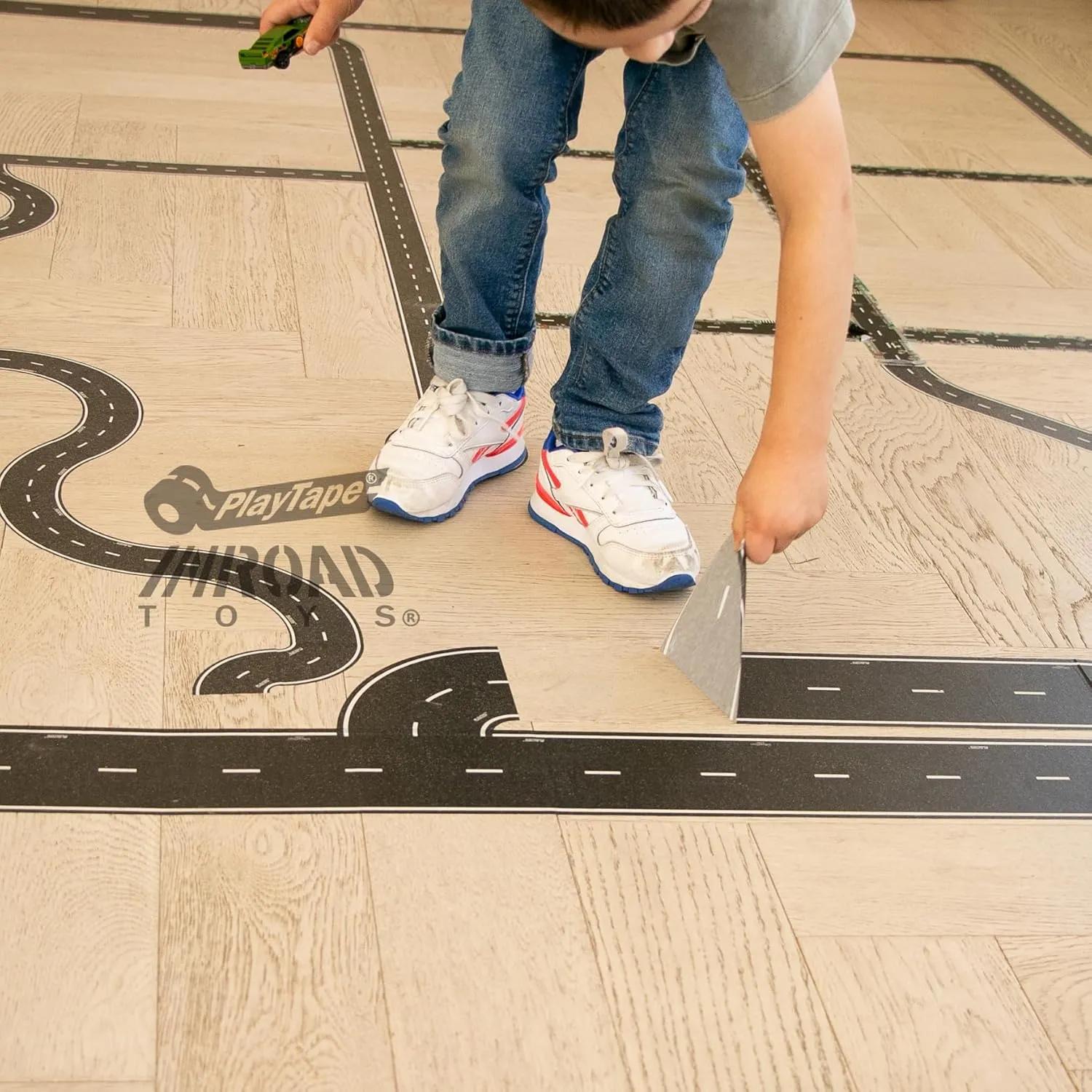 PlayTape Road Tape for Toy Cars - No Residue, Great Travel Toy; 10-Pack of 30 ft. x 2 in. Asphalt Road