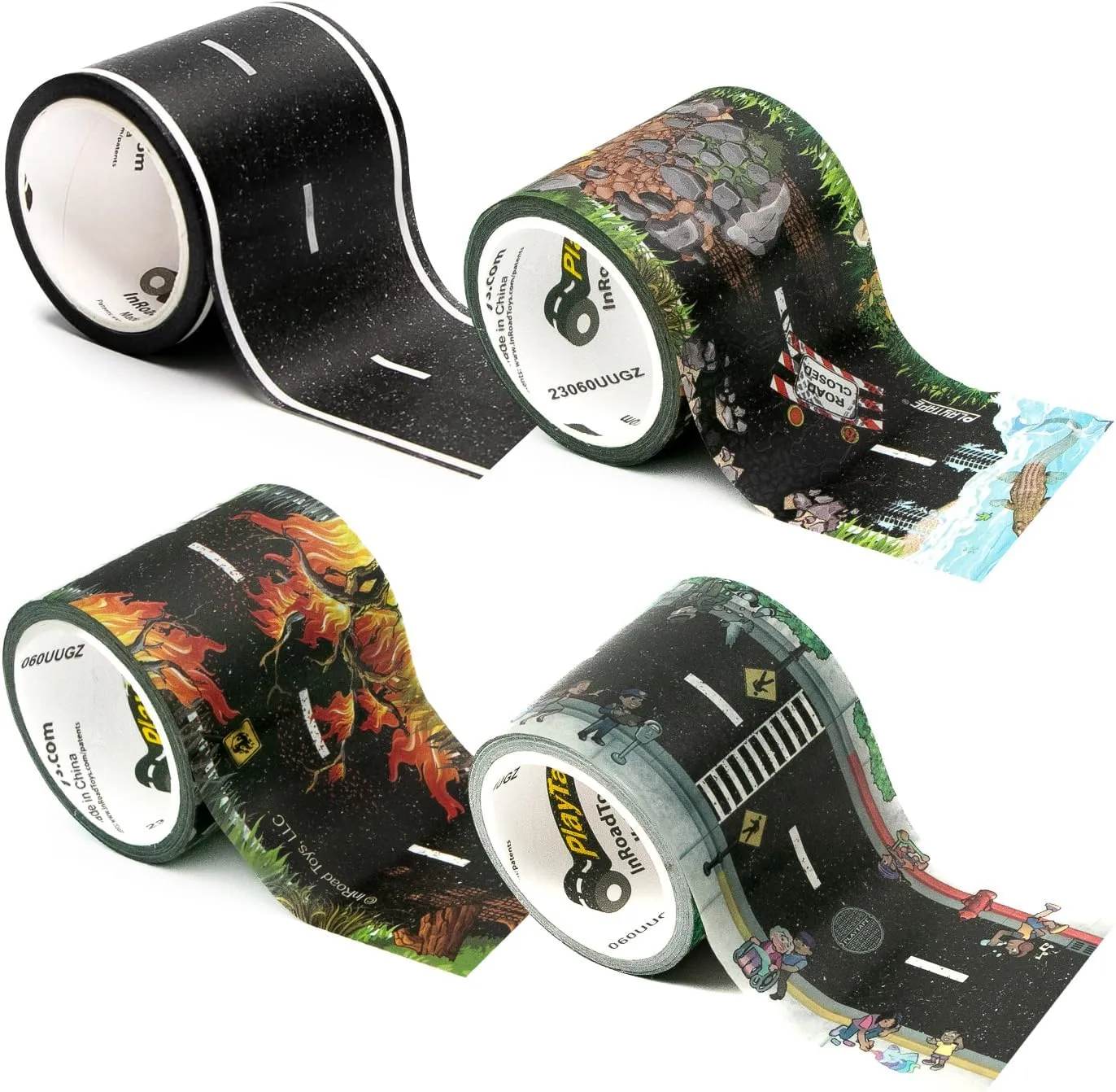 PlayTape Variety Pack Road Tape for Toy Cars - Sticks to Flat Surfaces, No Residue, 2 in. x 30 ft. Roll