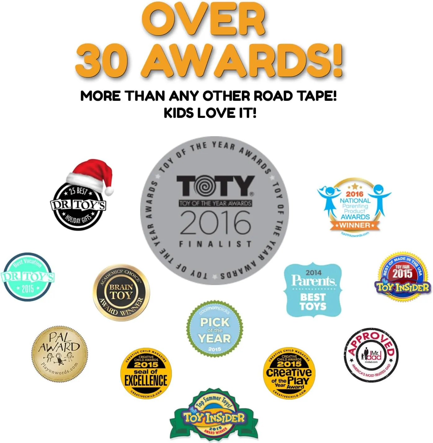 PlayTape Variety Pack Road Tape for Toy Cars - Sticks to Flat Surfaces, No Residue, 2 in. x 30 ft. Roll