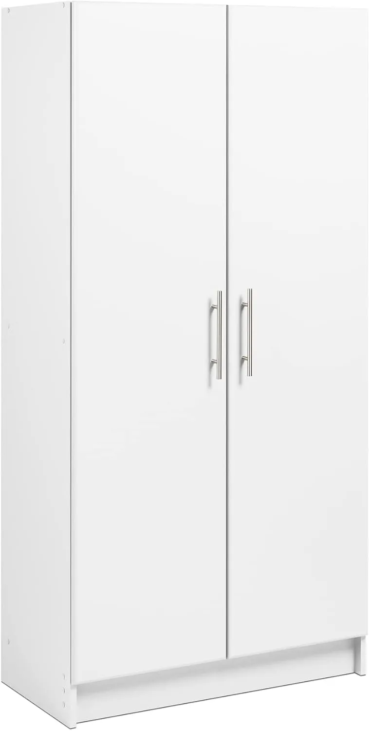 Prepac Elite 2 Door Standing Storage Cabinet, 16" D x 32" W x 65" H, White & Elite 2 Door Stackable Wall Mounted Storage Cabinet, 16" D x 32" W x 24" H, White