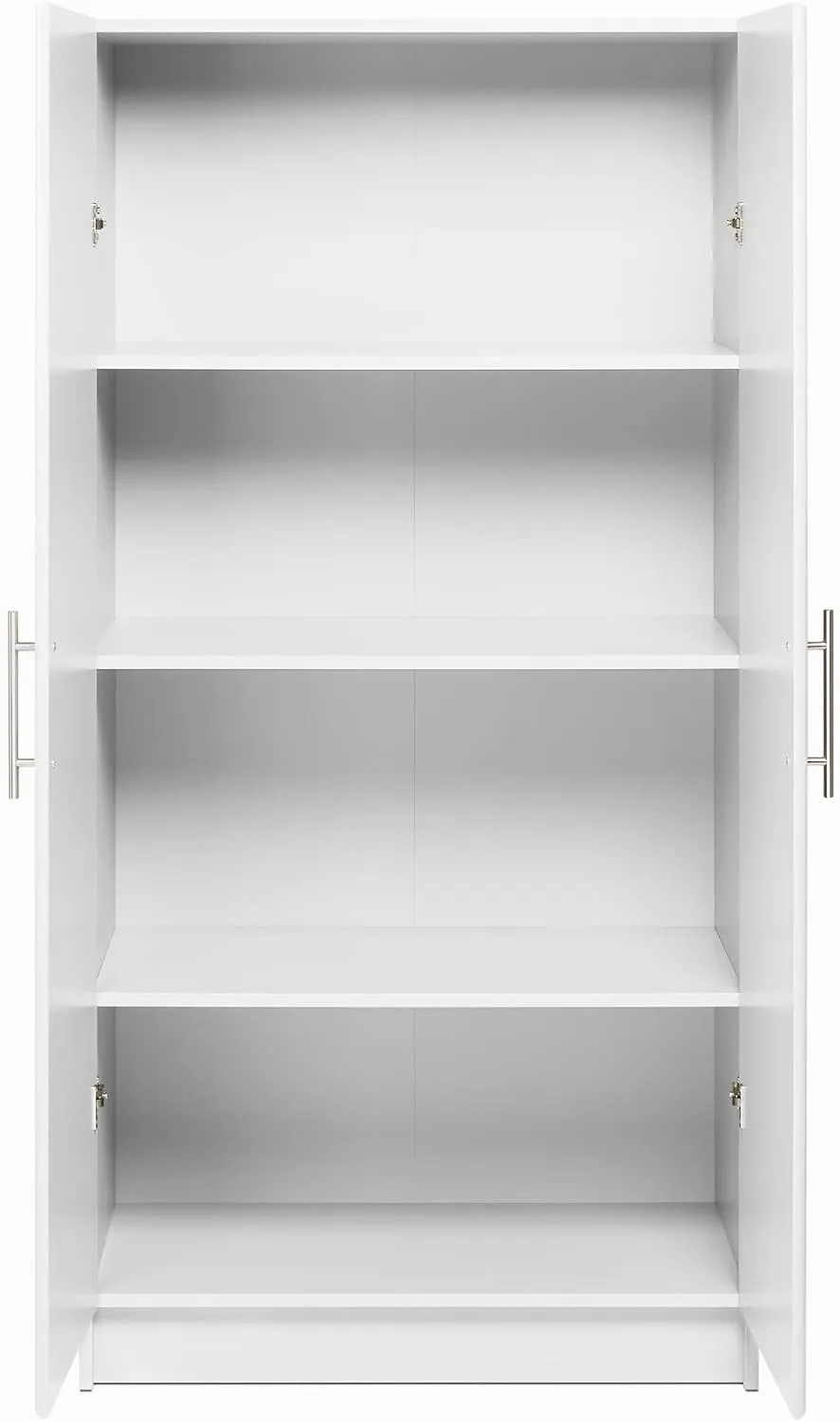 Prepac Elite 2 Door Standing Storage Cabinet, 16" D x 32" W x 65" H, White & Elite 2 Door Stackable Wall Mounted Storage Cabinet, 16" D x 32" W x 24" H, White