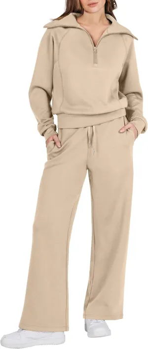 Prinbara Women 2 Piece Outfits Lounge Sets 2024 Winter Oversized Sweatshirt Wide Leg Pant Casual Matching Sweat Set Tracksuit