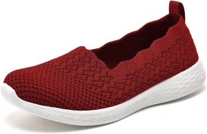 Puxowe Women's Slip on Walking Loafer Shoes-Lightweight Flat Shoes for Women Low-Top Round Toe Knit Memory Foam Sneaker