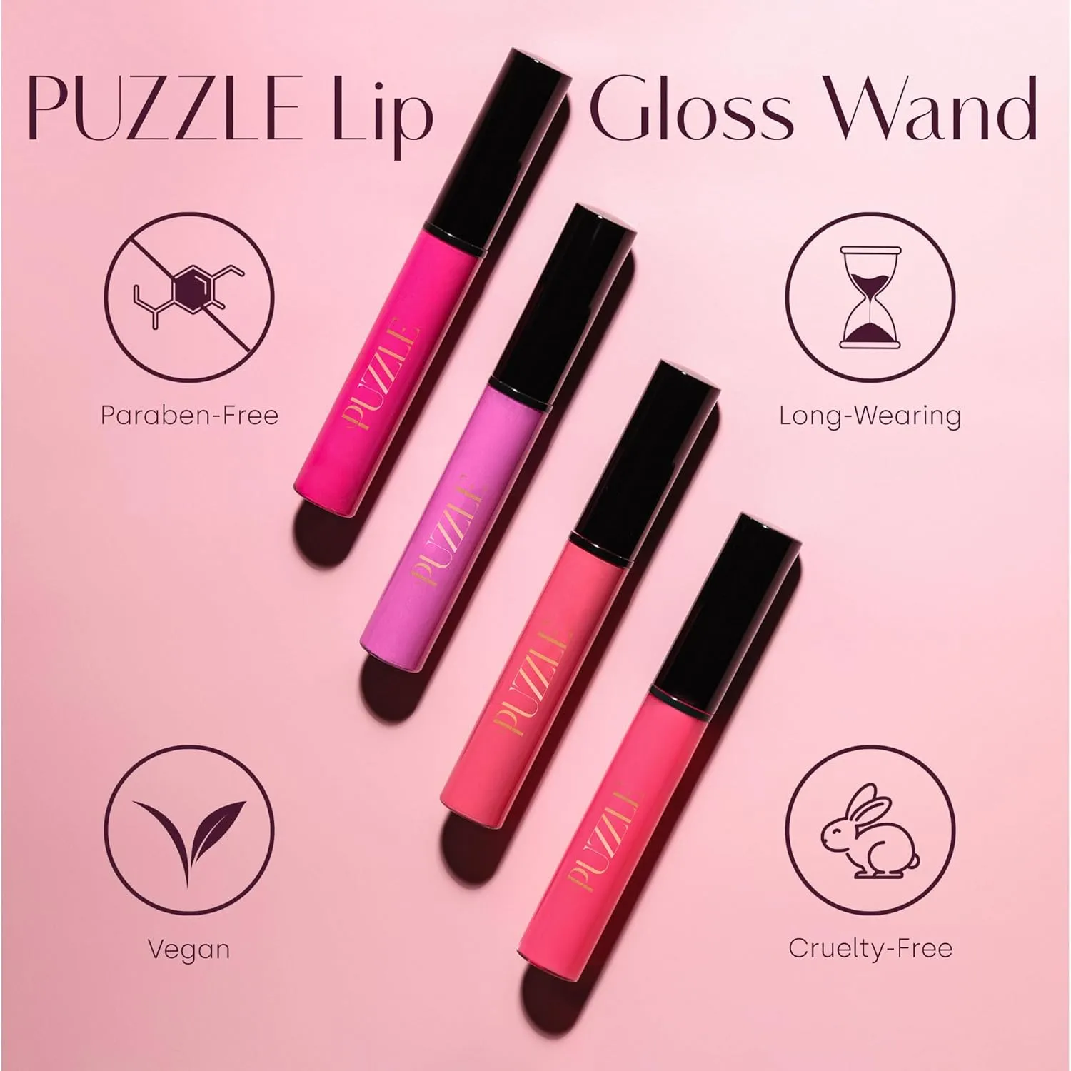 PUZZLE Lip Gloss Wand | Shiny, Shimmery, Non-Sticky, Moisturizing, Long-Lasting, Cruelty-Free, Vegan, Paraben-Free, High Shine Color (Turn Me On | Opaque Orange)