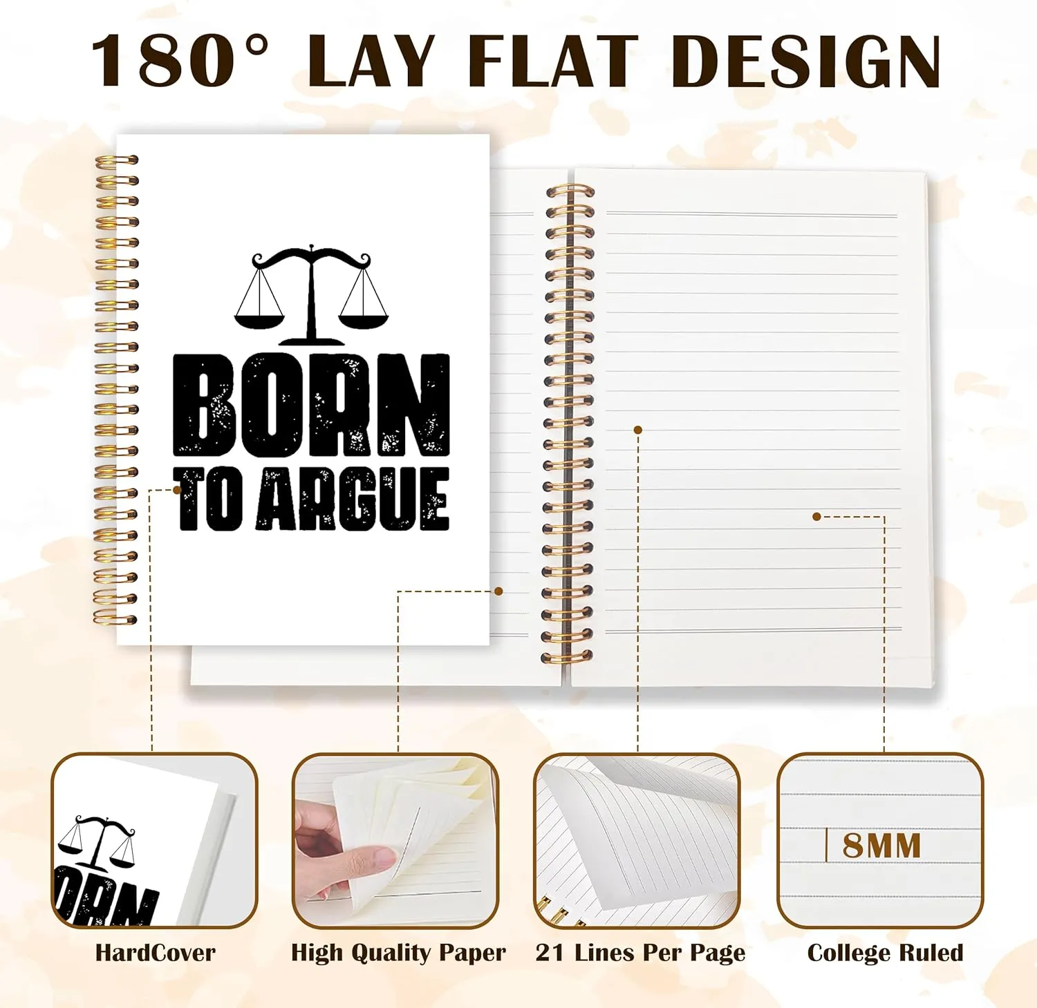 Qabliqo Lawyer Gifts Spiral Notebooks, Attorney Gifts Journals for Writing, Gift for Lawyers Attorneys Journal, Born to Argue Funny Lawyer Notebook for Note Taking, 5.5x8.3 Inch