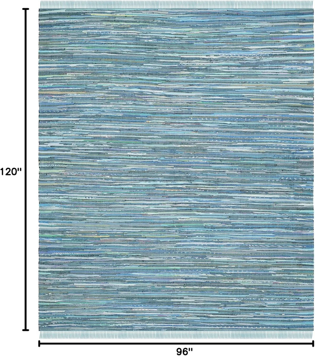 SAFAVIEH Rag Rug Collection Area Rug - 8' x 10', Blue & Multi, Handmade Boho Stripe Cotton, Ideal for High Traffic Areas in Living Room, Bedroom (RAR121B)