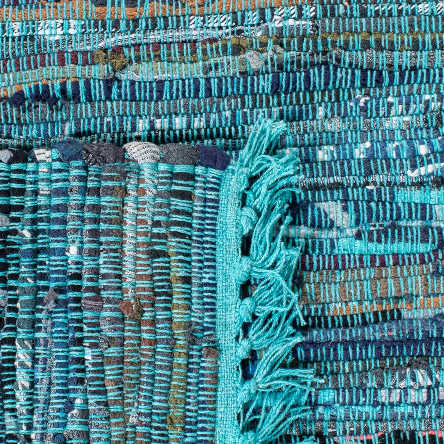 SAFAVIEH Rag Rug Collection Area Rug - 8' x 10', Blue & Multi, Handmade Boho Stripe Cotton, Ideal for High Traffic Areas in Living Room, Bedroom (RAR121B)